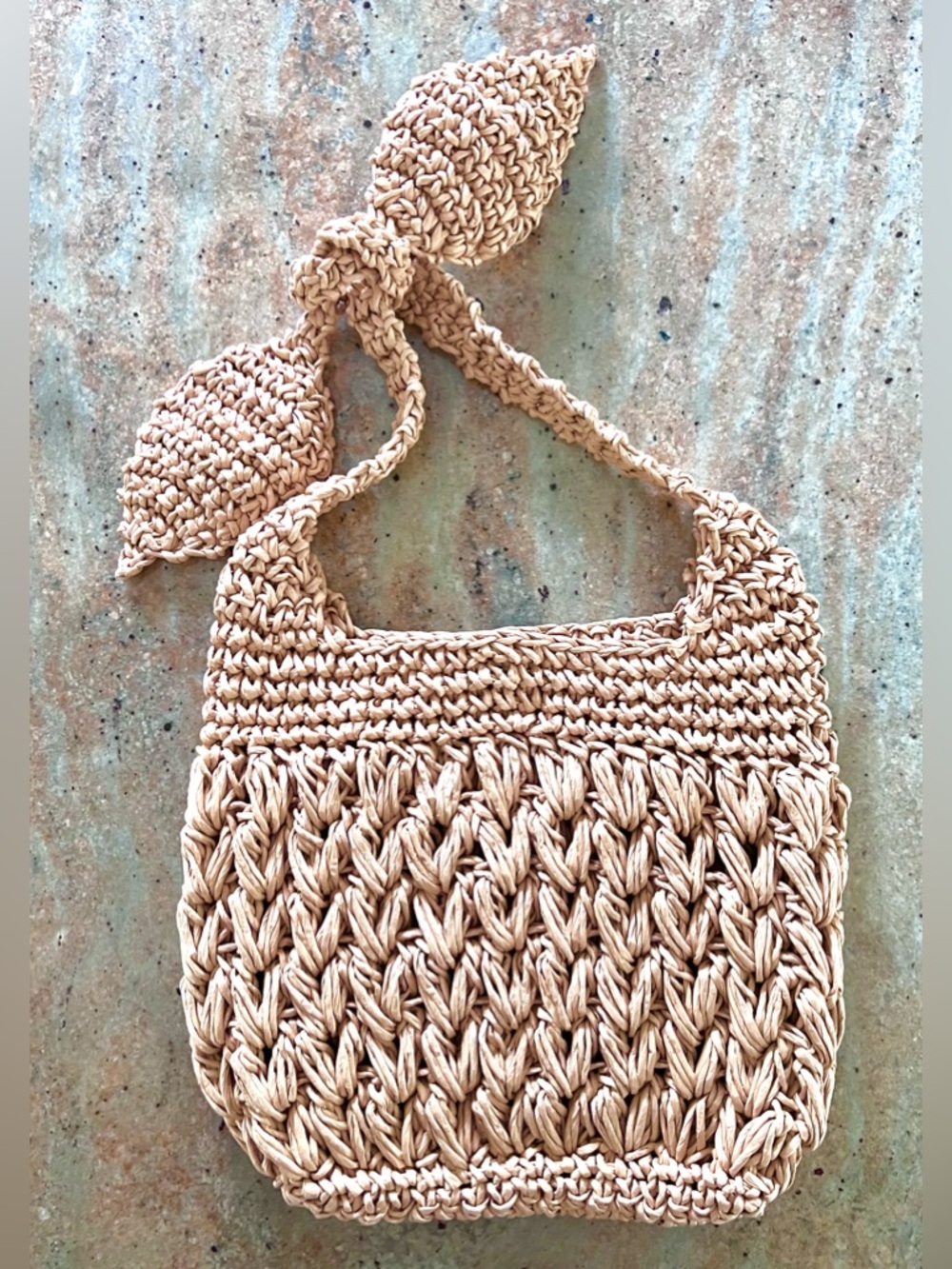 NWOT Woven Straw Bag With Bow Strap
